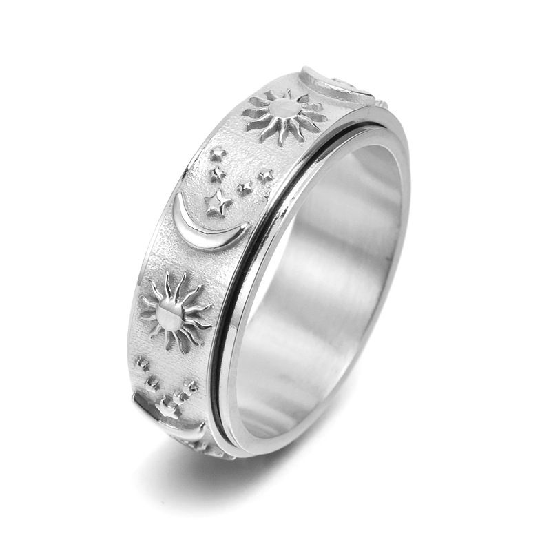 Men's Jewelry Fashion Stainless Steel Star Moon Sun Fashion Rotating Ring Domineering Hand Jewelry_ipsvogv.com