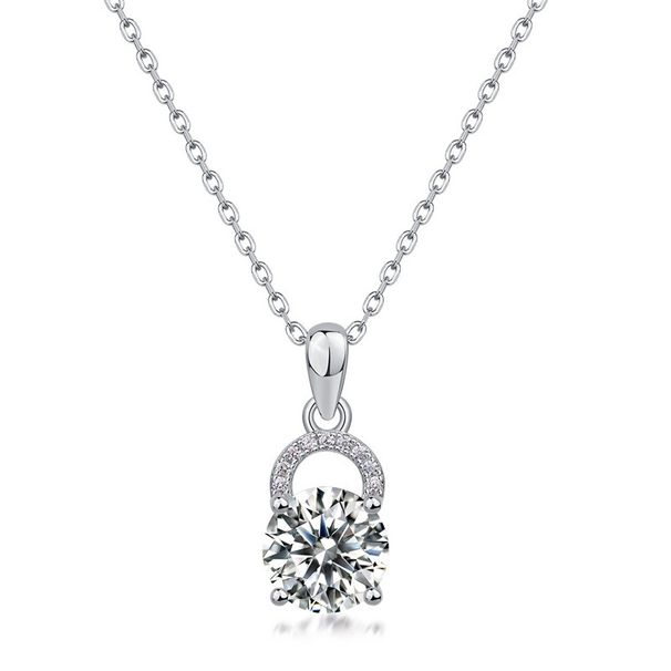 S925 Silver Moissanite Diamond Pendant Simple Four Claw Diamond Pendant Round Diamond Clavicle Chain Wedding Gift_ipsvogv.com
