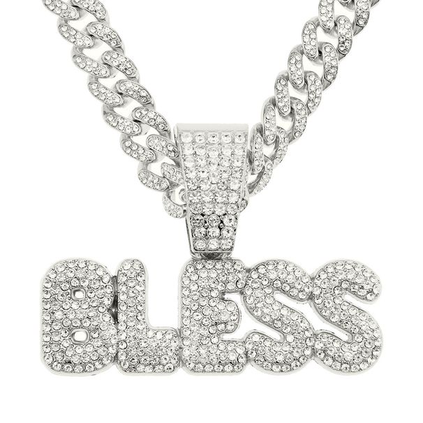 Cool diamond inlaid letter personalized splicing gold pendant necklace, popular new Cuban chain for men_ipsvogv.com