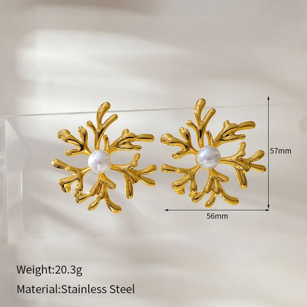 Women’s Jewelry Set Fashion Winter Hot Selling Super Large Flower Geometric Earrings Stainless Steel Coral Inlaid Pearl Irregular Smooth Earrings_ipsvogv.com