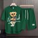 Men's Clothing 2024 Waffle Casual Summer Suit Men's Loose Teen Short sleeved T shirt Shorts Handsome Two piece Suit_ipsvogv.com