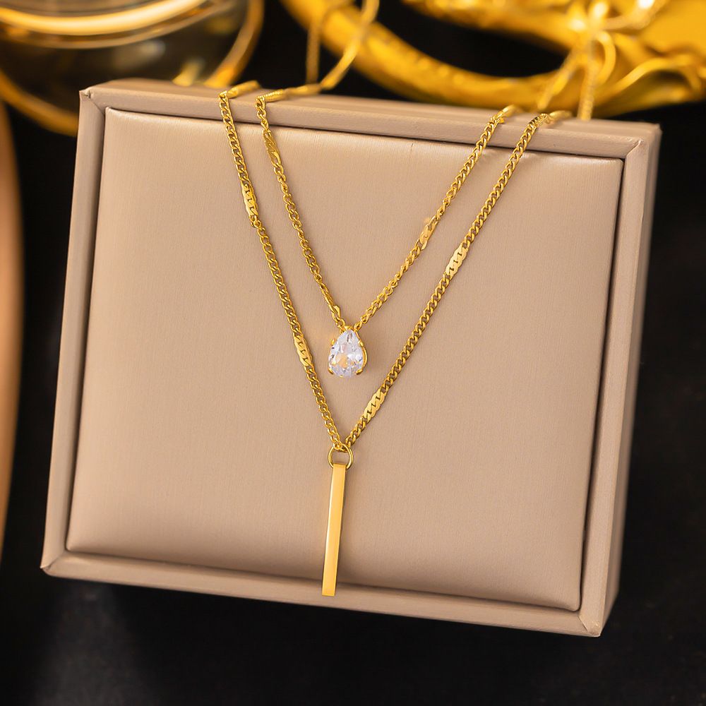 Geometric Long Strip Single Circular Double-layer Necklace, Women's Style, Simple And Fashionable, Diamond Studded_ipsvogv.com