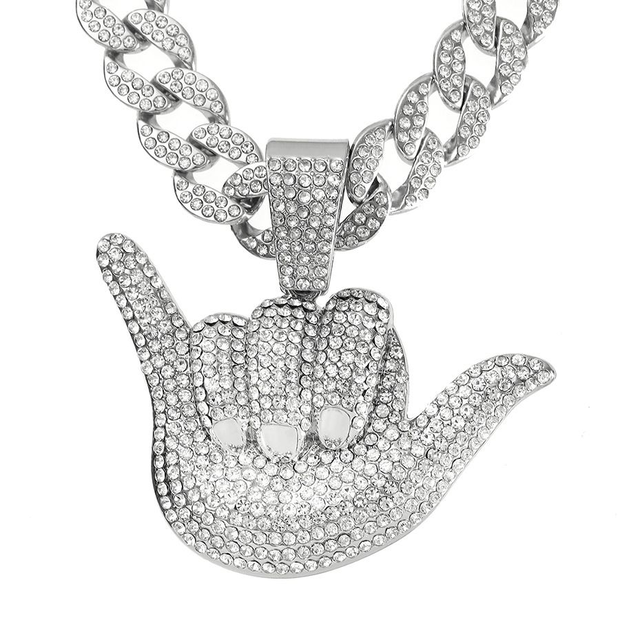 New Cool Men's Personality 666 Pendant Trend Hip-hop Full Diamond Finger Cuban Necklace_ipsvogv.com