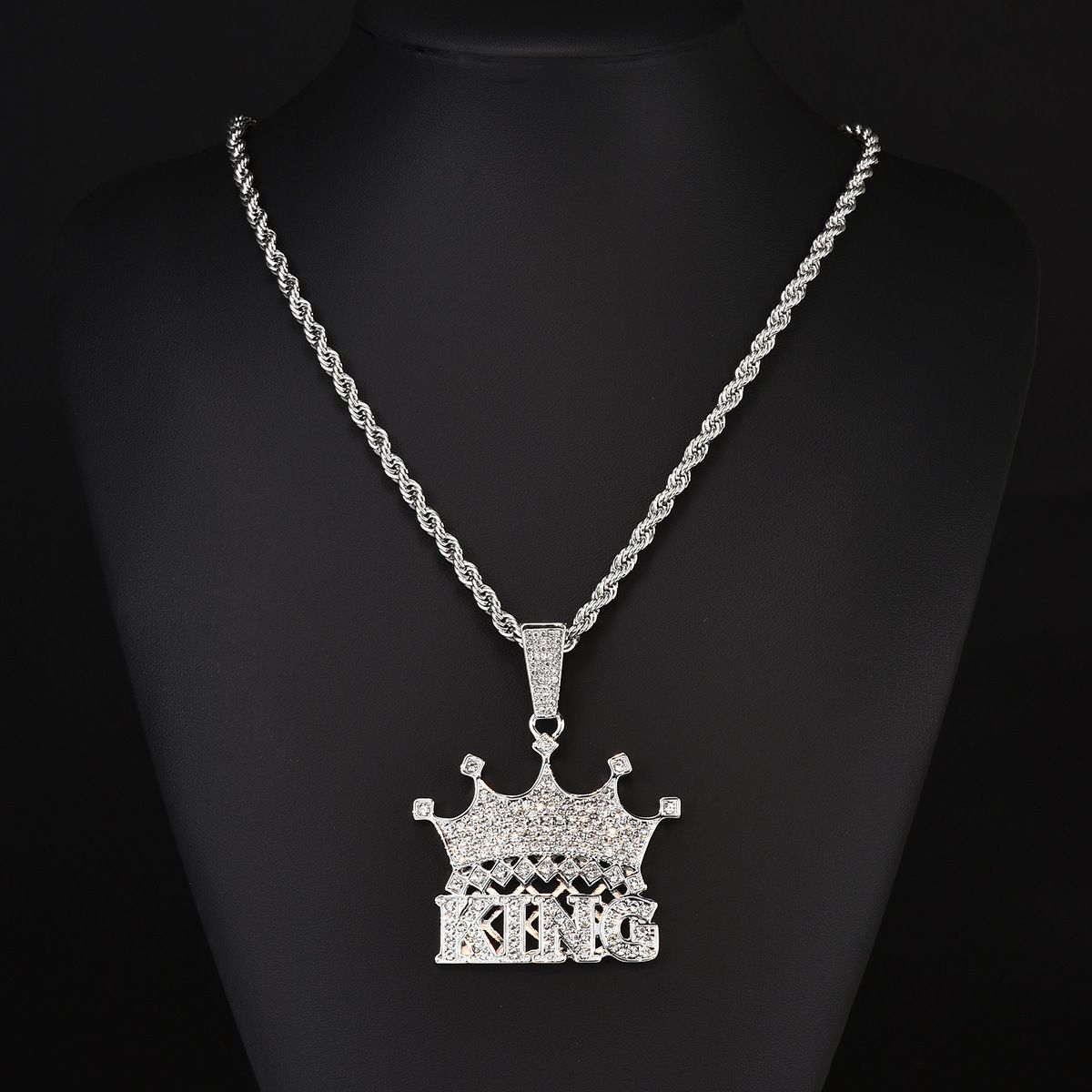 Rapper Jewelry Men's Hip Hop Full Diamond Crown Letter Pendant Fried Dough Twists Necklace Fashion Brand_ipsvogv.com