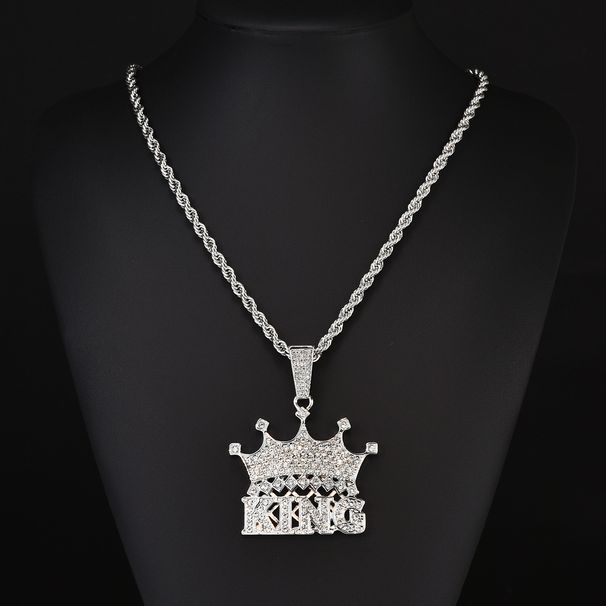 Rapper Jewelry Men's Hip Hop Full Diamond Crown Letter Pendant Fried Dough Twists Necklace Fashion Brand_ipsvogv.com