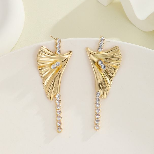 Exaggerated Fan-shaped Bowknot Earrings Gold High-end Sense Inlaid With Diamonds Tassel Ear Drops_ipsvogv.com