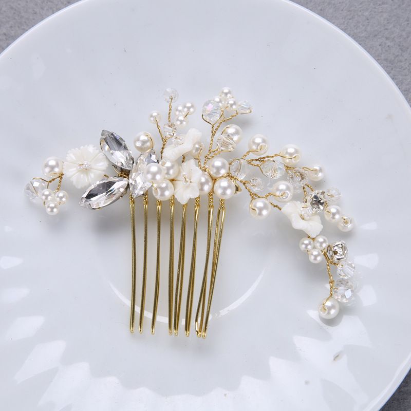 Jewelry & Accessories Bridal Handmade Pearl Flower Hair Comb Golden Wedding Dress Accessories Headdress Bridal Jewelry_ipsvogv.com