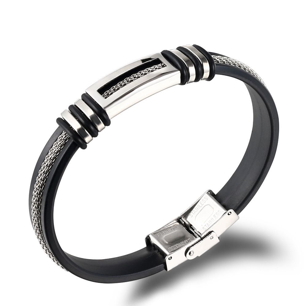 Trendy Men's Stainless Silicone Bracelet Titanium Steel Jewelry Couple Pair Wristbands_ipsvogv.com
