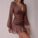 Women's Clothing 2024 Spring mid waist printed temperament commuting pullover V neck printed short skirt chiffon short skirt dress sexy_ipsvogv.com
