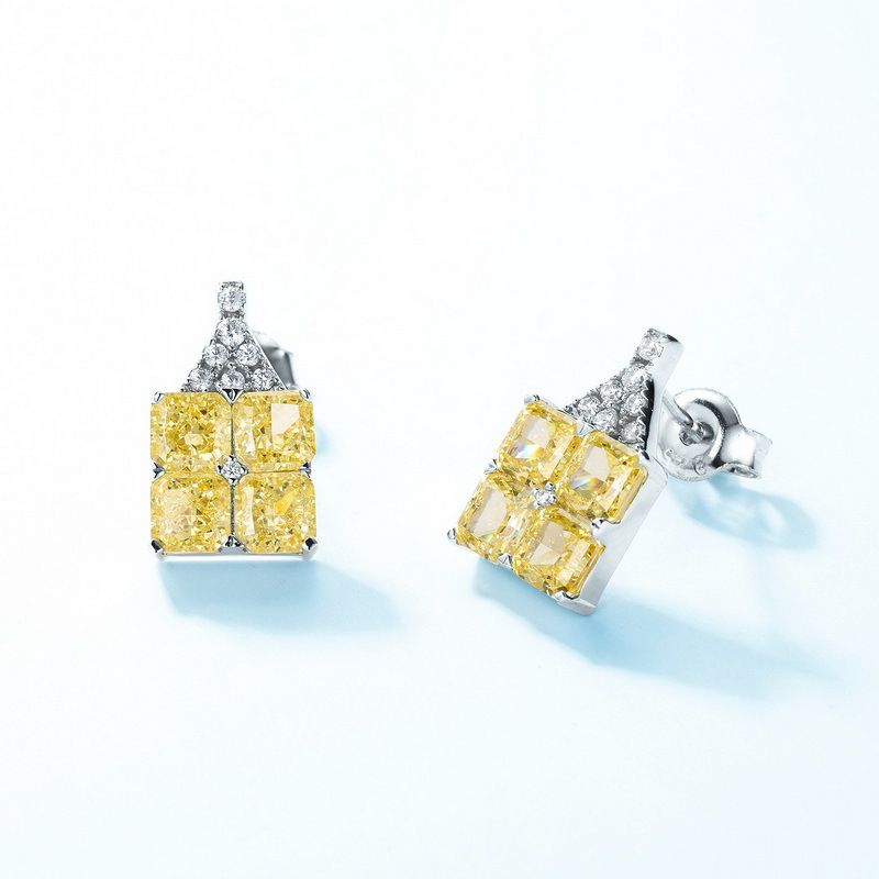 Large yellow diamond colored gemstone earrings S925 silver inlaid ice flower cut high carbon diamond earrings light luxury_ipsvogv.com