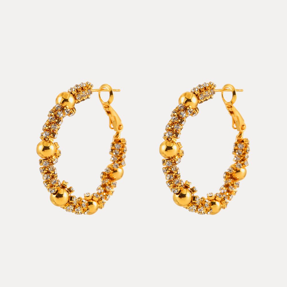 Women's Jewelry Zircon Winding Beaded Earrings Copper Plated With Real Gold Simple High End Sense Of Luxury Niche Exquisite Earrings_ipsvogv.com