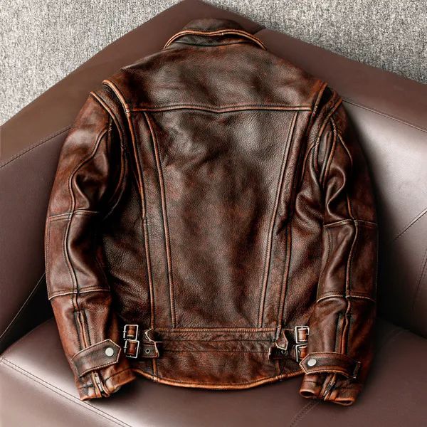 Men Genuine Leather Jacket Vintage Brown 100% Cowhide Coat Man Slim Fashion Biker Clothing Asian Size S6XL M697 Drop_ipsvogv.com