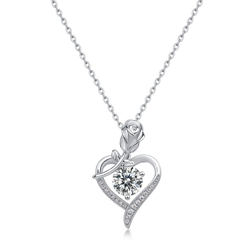 Heart Rose Moissanite Pendant S925 Sterling Silver Necklace Pendant Women's Light Luxury Small Love Valentine's Day Gift For Girlfriend_ipsvogv.com