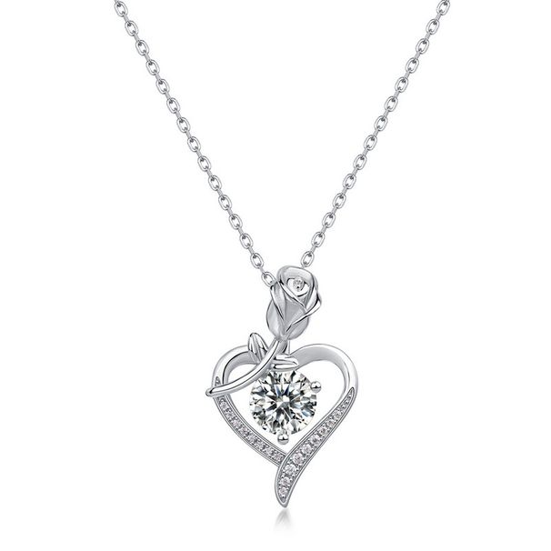 Heart Rose Moissanite Pendant S925 Sterling Silver Necklace Pendant Women's Light Luxury Small Love Valentine's Day Gift For Girlfriend_ipsvogv.com