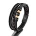 simple stainless steel leather rope bracelet popular multi layer black leather braided men's bracelet_ipsvogv.com
