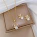 Stainless Steel Chain Sweet Shiny Zircon Flower Pendant Necklaces Earring Set For Women Girls Cute Jewelry Set Accessories Gifts_ipsvogv.com