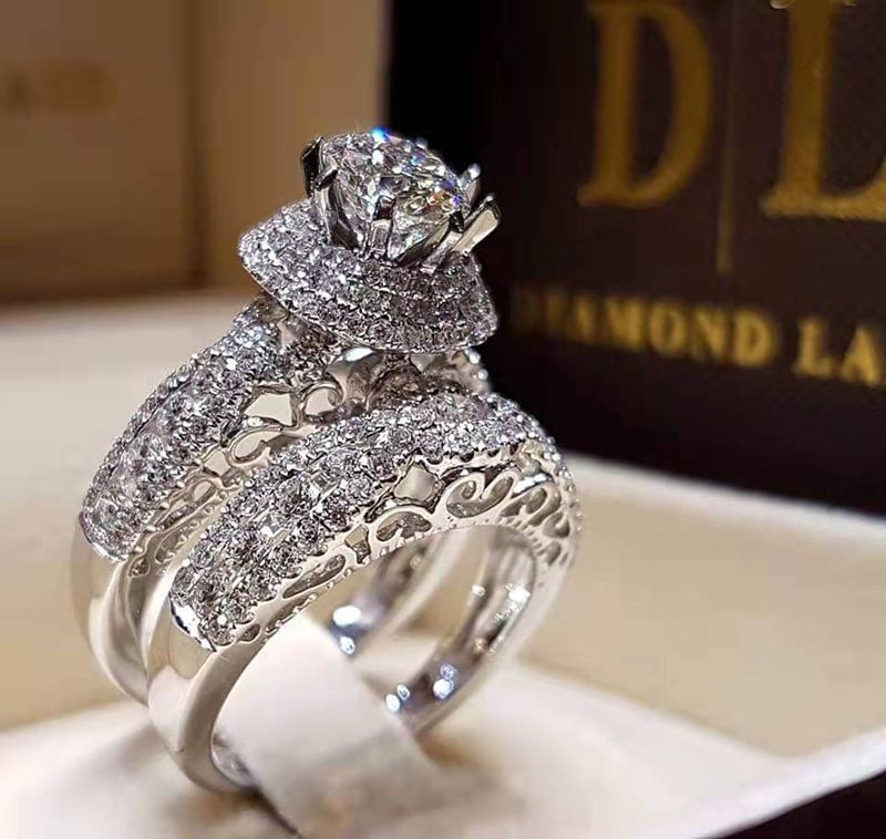 Cao Shi Layer Micro Zircon Set Luxury Party Hand With Hollow Design Double Ring_ipsvogv.com