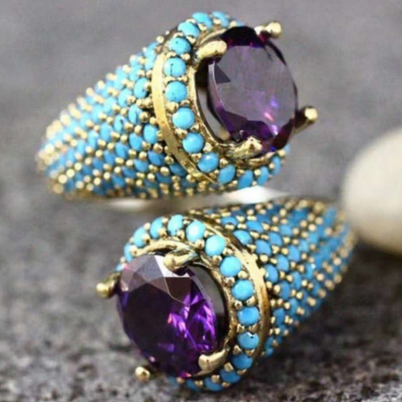hot selling jewelry S shaped fashion simple inlaid purple ring brand new copper gold ring_ipsvogv.com