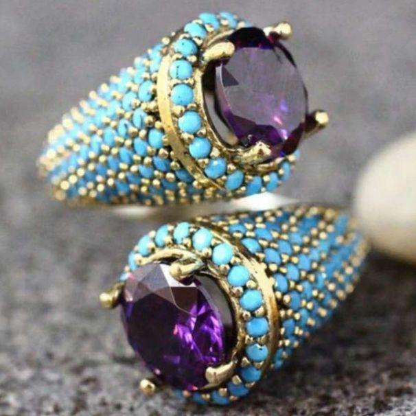 hot selling jewelry S shaped fashion simple inlaid purple ring brand new copper gold ring_ipsvogv.com