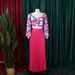 Women's Clothing women's summer new fashion V neck printed top pleated long skirt two piece suit_ipsvogv.com