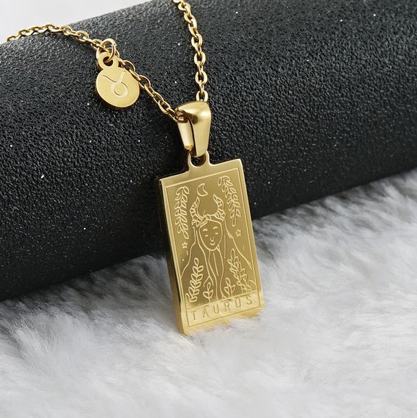 Stainless Steel 12 Constellation Necklace Female K Gold Square Twelve Constellation Titanium Steel Pendant Clavicle Chain_ipsvogv.com