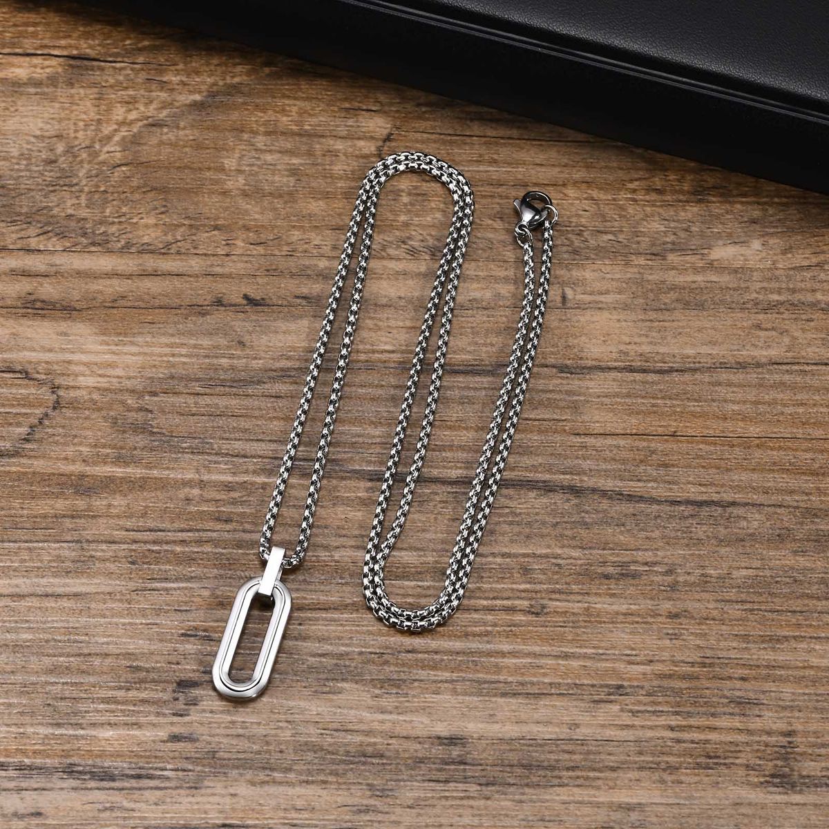 Men's Jewelry Stainless Steel Geometric Oval Rectangular Diamond Pendant Simple Hip Hop Necklace Jewelry_ipsvogv.com