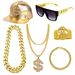 Newlon Rapper Performance Props, Hip-hop Flamboyant Alloy Necklace, USD Ring, Purple Lens Glasses_ipsvogv.com