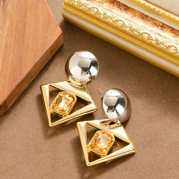 Fashionable Exaggerated Glass Crystal Geometric With Feminine Temperament, Versatile And Simple Silver Needle Earrings_ipsvogv.com