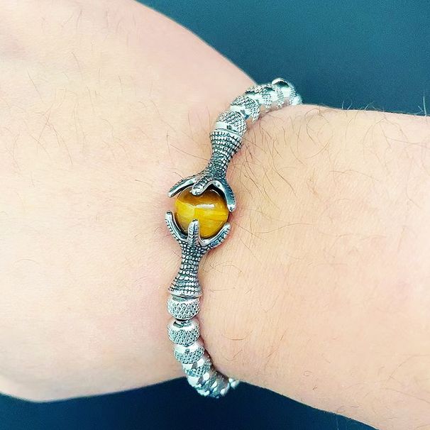 Hollow Dragon Claw Tiger Stone Bracelet Roman Woven Stainless Steel Mesh Bangle Set Men's Jewelry_ipsvogv.com