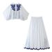 Women's ClothingFashion Contrast Embroidered Shirt + Skirt Set Women_ipsvogv.com