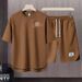 Men's Clothing 2024 Waffle Casual Summer Suit Men's Loose Teen Short sleeved T shirt Shorts Handsome Two piece Suit_ipsvogv.com