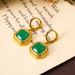 Small niche dign, simple geometric square green crystal women's ear buckl, high-end earrings, autumn and winter_ipsvogv.com
