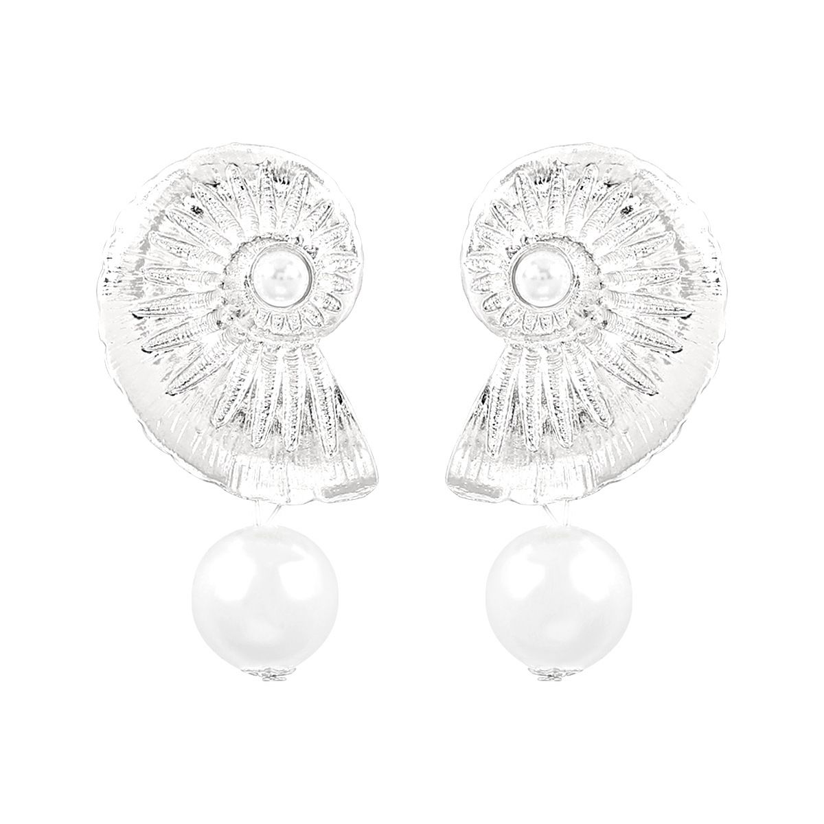 12627 Beach Fashion Pearl Conch Metal with Simple and Versatile Style, Summer Vacation Style Earrings_ipsvogv.com