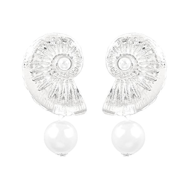 12627 Beach Fashion Pearl Conch Metal with Simple and Versatile Style, Summer Vacation Style Earrings_ipsvogv.com