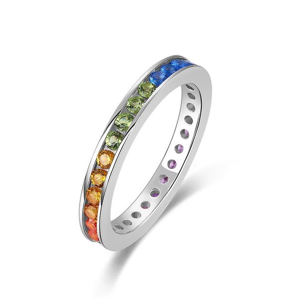 Summer Fresh Color Zircon Simple Ring Female S925 Silver Inlaid Rainbow Zircon Finger Ring Fashion_ipsvogv.com