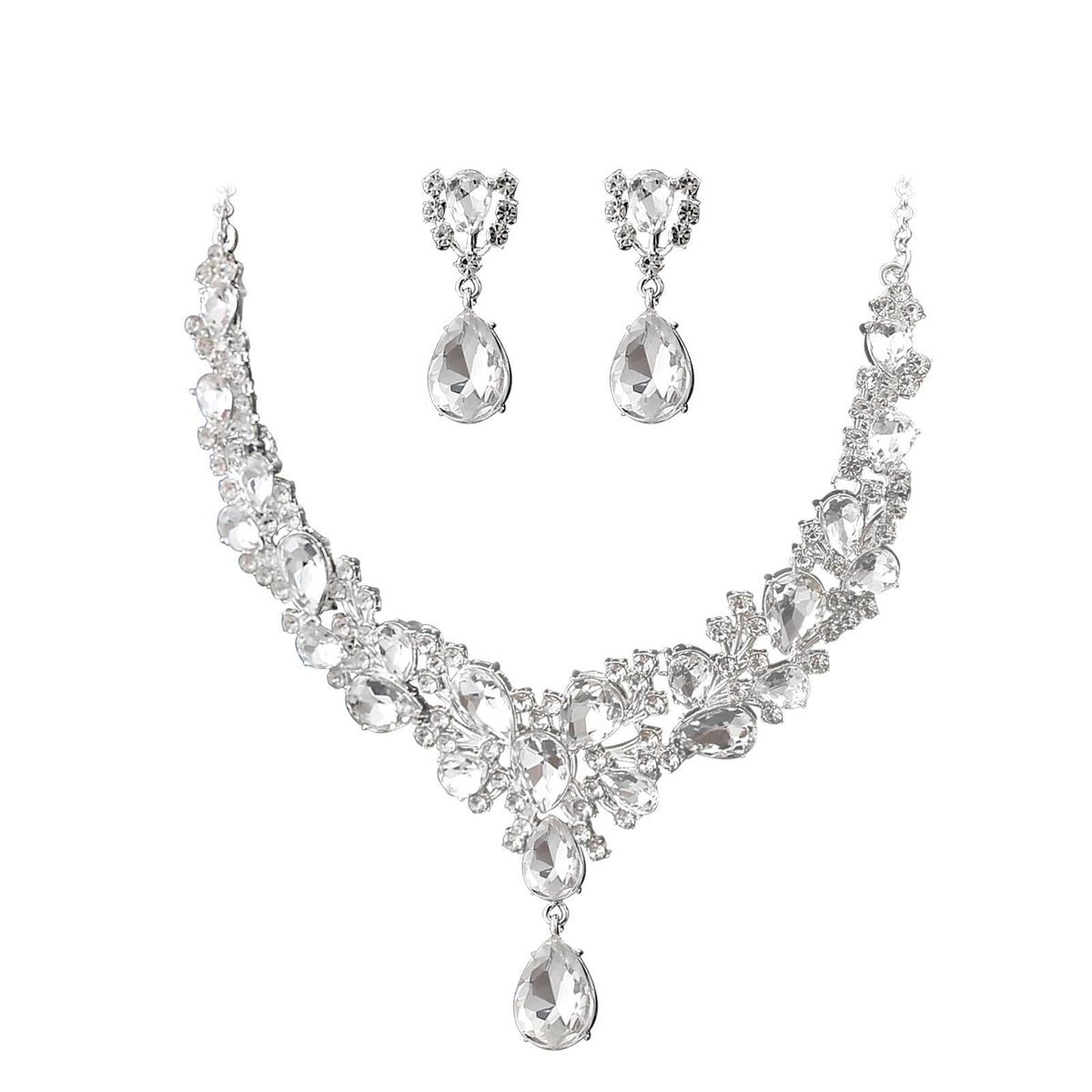 Rhinestone Bride Necklace And Earring Set For Banquet Party Exaggerated Fashion Women's Dress Accessories_ipsvogv.com