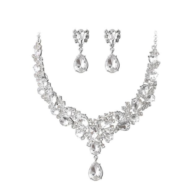 Rhinestone Bride Necklace And Earring Set For Banquet Party Exaggerated Fashion Women's Dress Accessories_ipsvogv.com