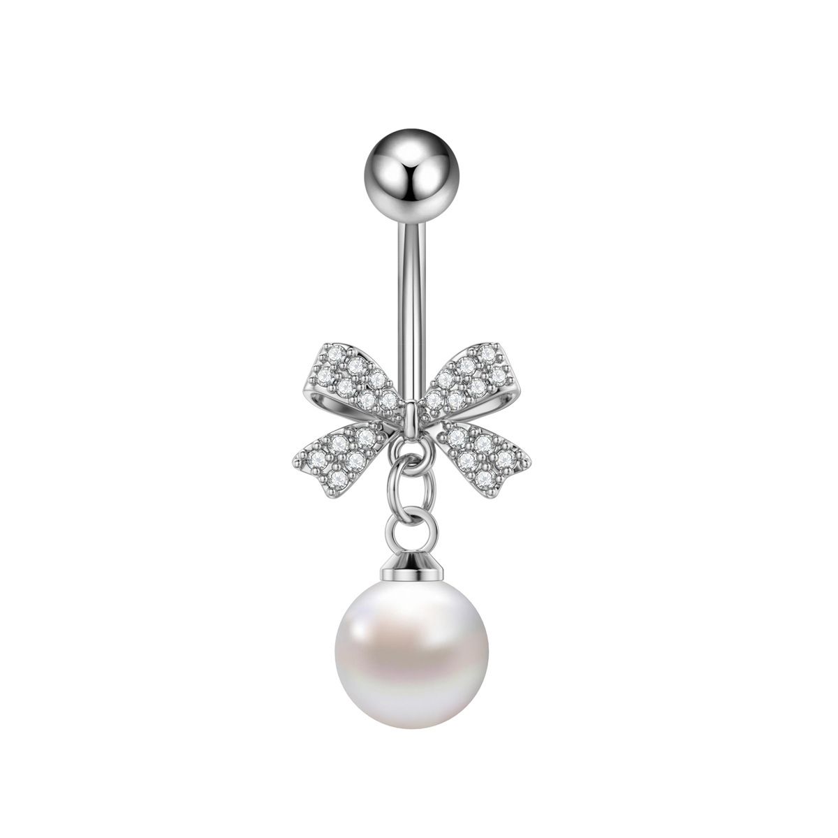 Women's Jewelry Pearl Heart Shaped Snake Cross Pink Zircon Belly Button Ring Stainless Steel Zircon Belly Button Nail_ipsvogv.com