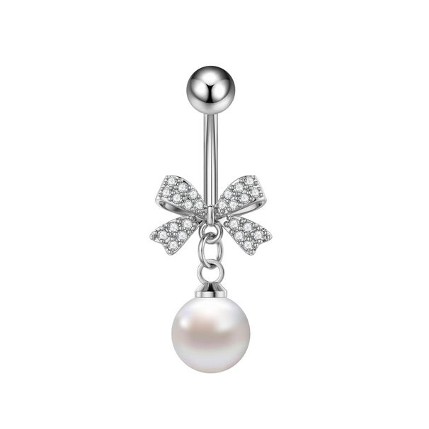 Women's Jewelry Pearl Heart Shaped Snake Cross Pink Zircon Belly Button Ring Stainless Steel Zircon Belly Button Nail_ipsvogv.com