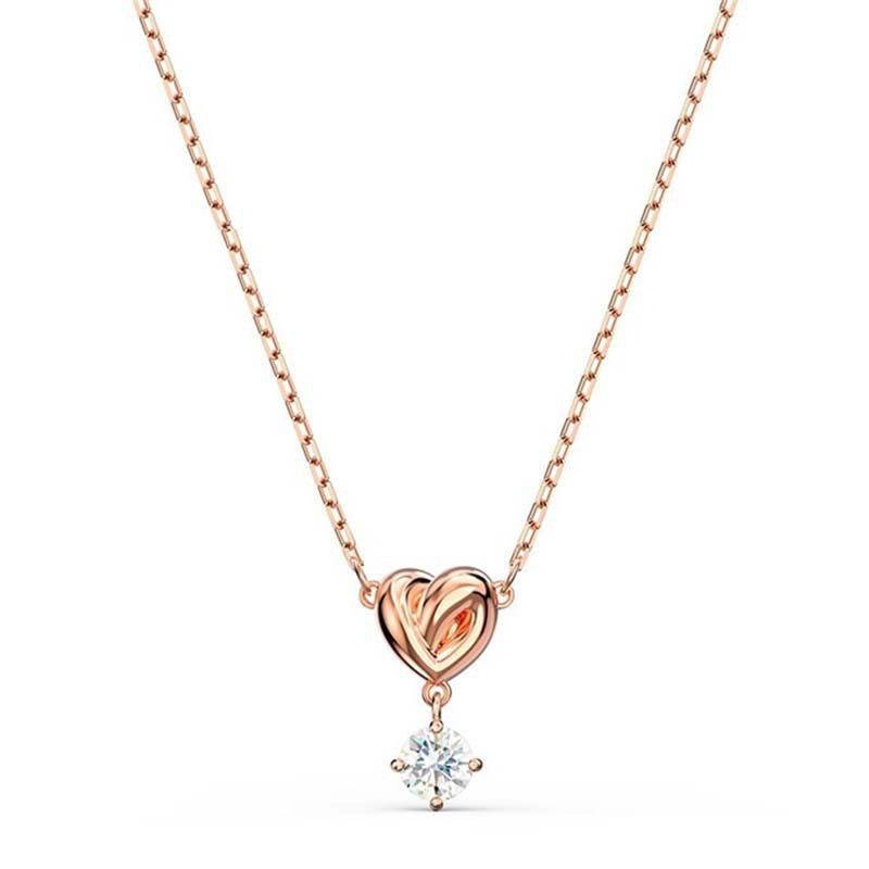 Romantic Twisted Heart Shaped Single Diamond Teardrop Earrings Necklace Love Knot Love Necklace_ipsvogv.com