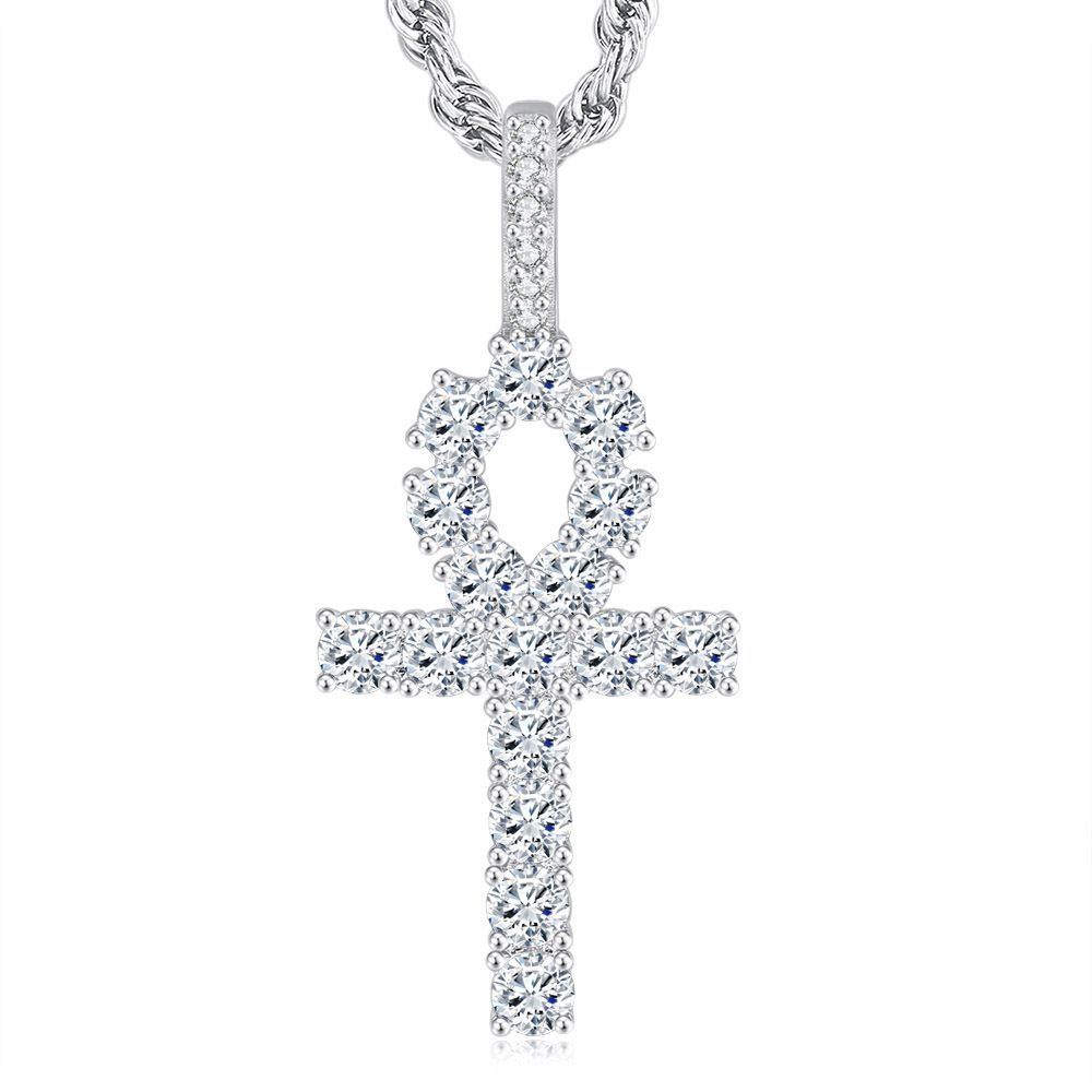 Unisex hot selling Ankh key cross pendant zircon gold necklace hip hop trend hot selling jewelry_ipsvogv.com