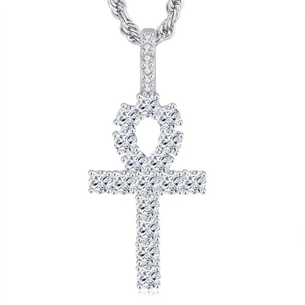 Unisex hot selling Ankh key cross pendant zircon gold necklace hip hop trend hot selling jewelry_ipsvogv.com