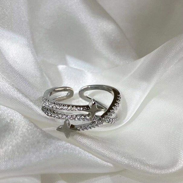 micro Design With A A Niche Inlaid Zircon Cross Star Ring, Suitable For Women's Summer Fashion, Adjustable Index Finger, Ring, Fashion, Finger,_ipsvogv.com
