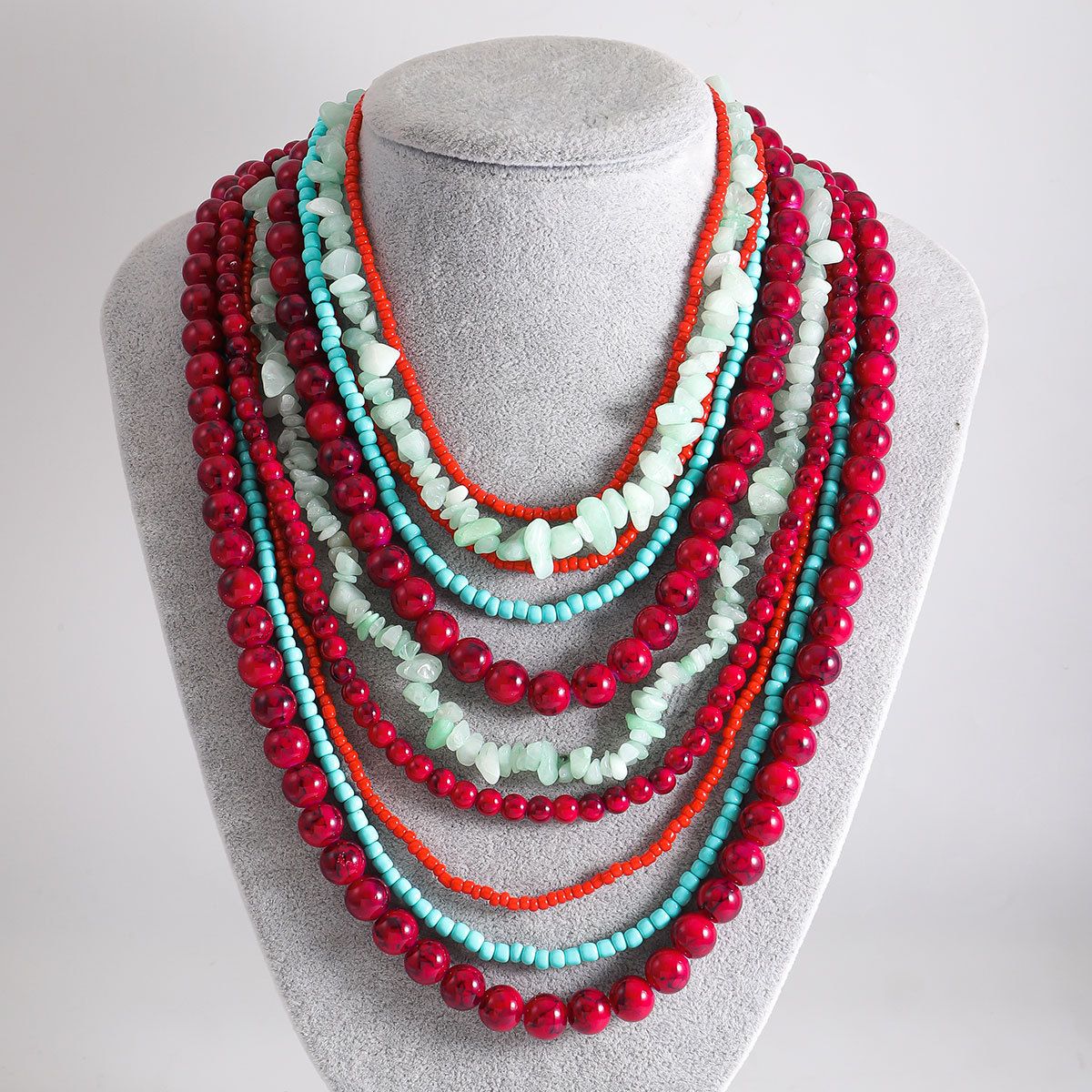 Fashion multi layer handmade rice beaded gravel necklace stacked turquoise personality women's jewelry_ipsvogv.com
