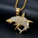 Hip Hop Jewelry Titanium Steel Gold-Plated Diamond-Studded White Shark Pendant Necklace_ipsvogv.com