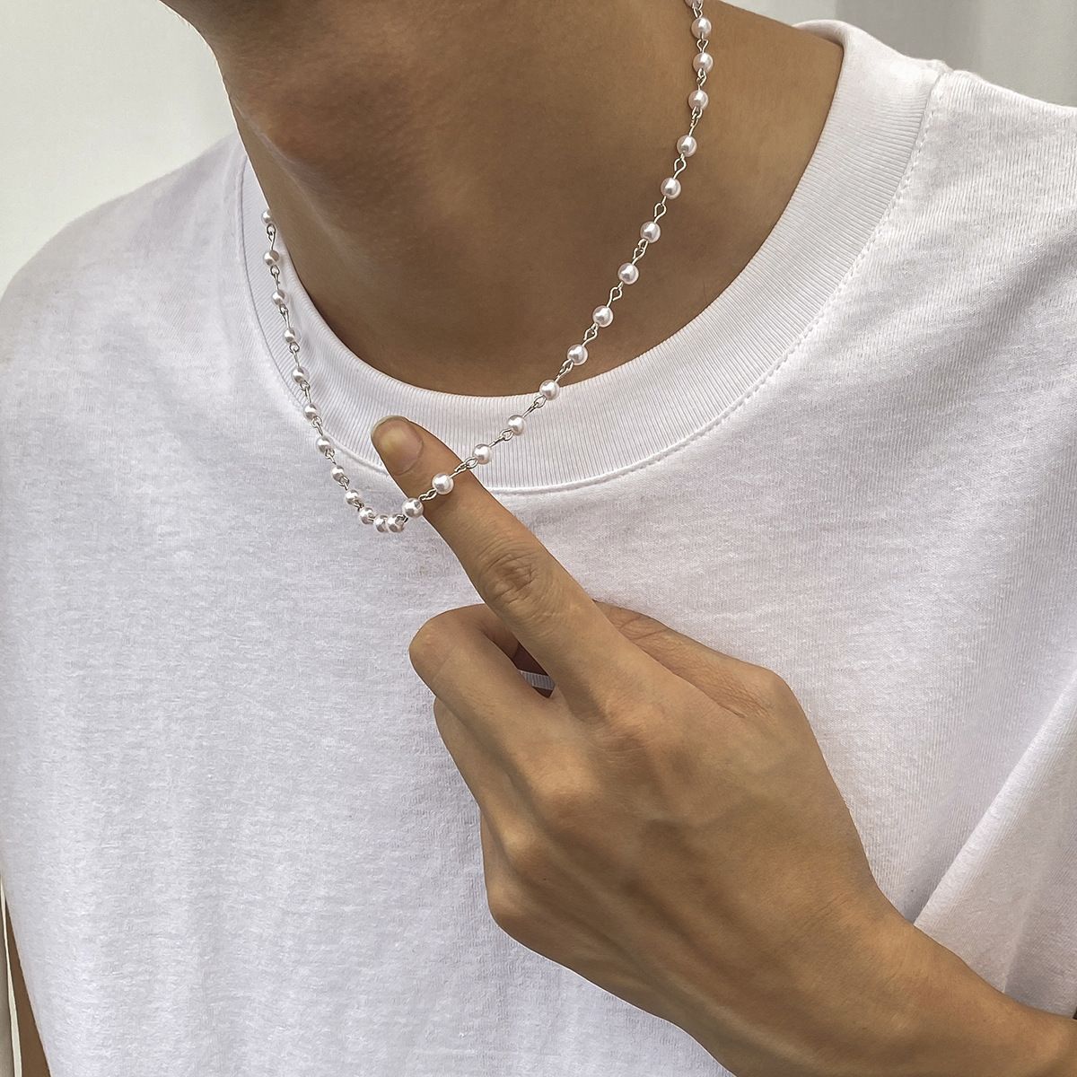 Pearl Necklace Men's Hip-hop Niche Personality Splicing Neutral Collarbone Chain Trendy Design Accessory_ipsvogv.com