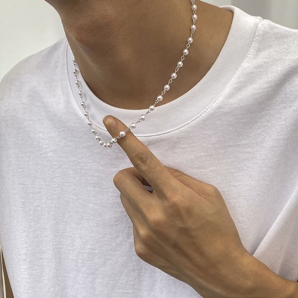 Pearl Necklace Men's Hip-hop Niche Personality Splicing Neutral Collarbone Chain Trendy Design Accessory_ipsvogv.com