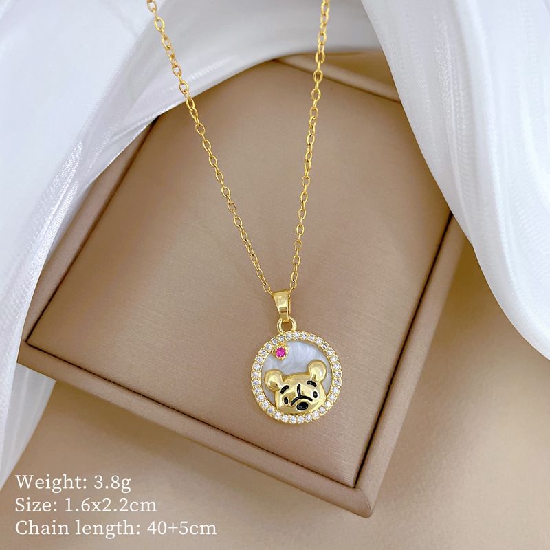 Drip 【 】 Oil Plate Bear Knot Light Luxury Charm Gorgeous Full Diamond Necklace Women's Versatile Clavicle Titanium Steel 【 】_ipsvogv.com