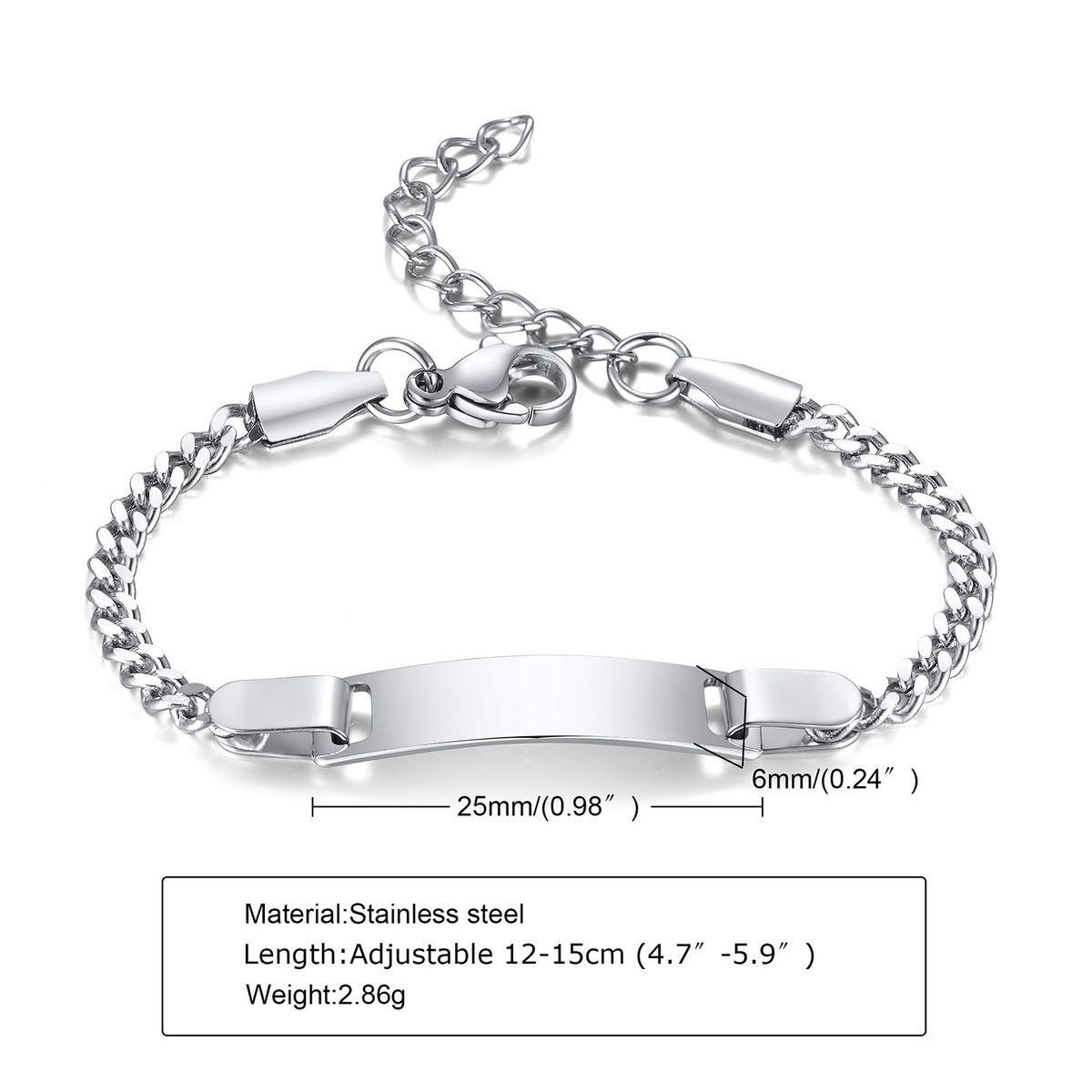 Children's Bracelet Stainless Steel Blank Curved Plate Adjustable 12+3CM Can Be Engraved Hand Jewelry_ipsvogv.com