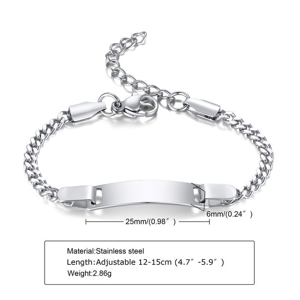 Children's Bracelet Stainless Steel Blank Curved Plate Adjustable 12+3CM Can Be Engraved Hand Jewelry_ipsvogv.com